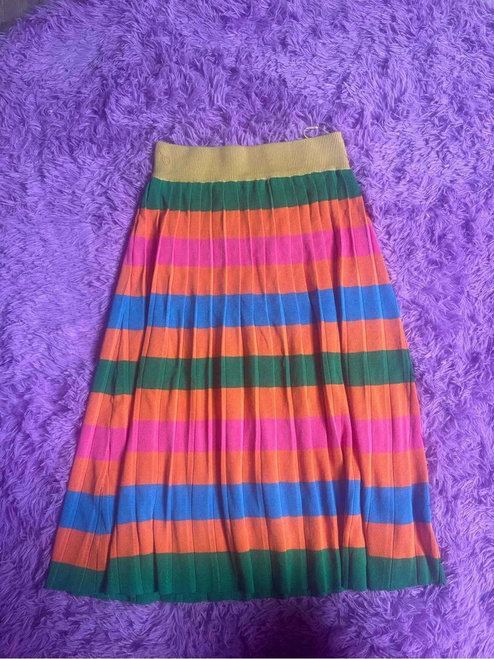 Rainbow Knit Multicolor Striped Pleated Midi/maxi Skirt